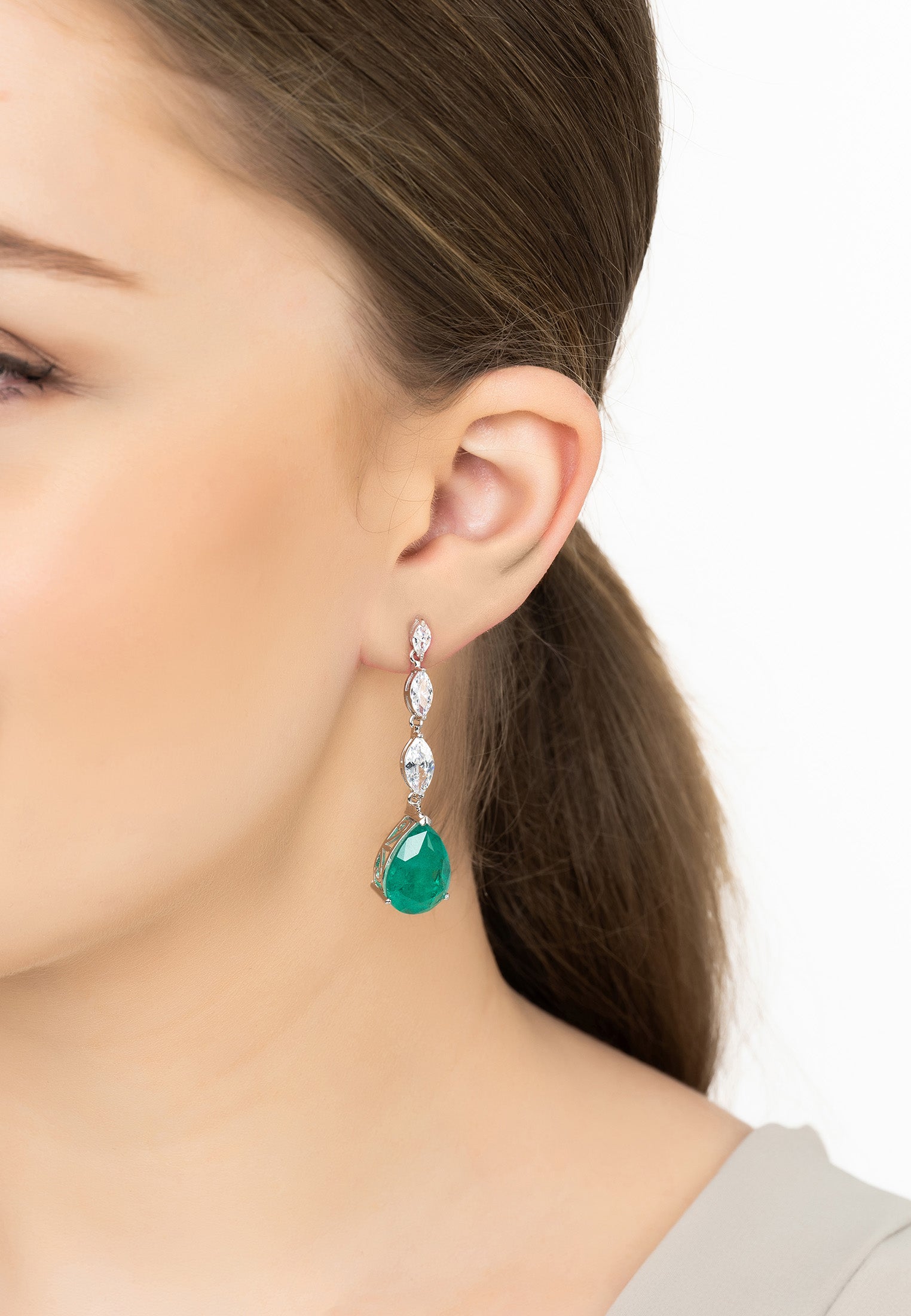 Zara Teardrop Colombian Emerald Gemstone Earrings in Silver - Accessory101