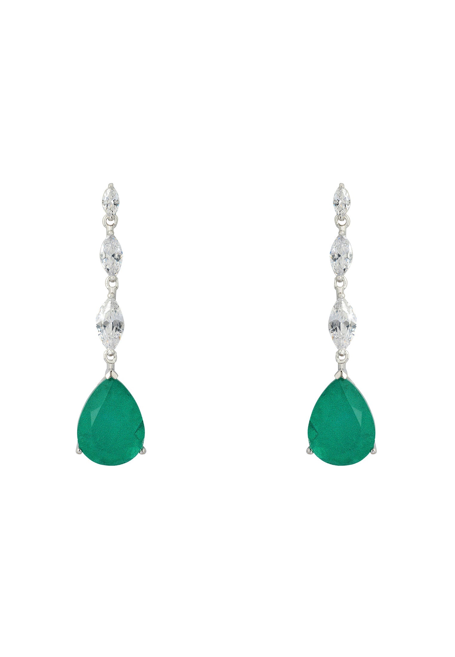 Zara Teardrop Colombian Emerald Gemstone Earrings in Silver - Accessory101