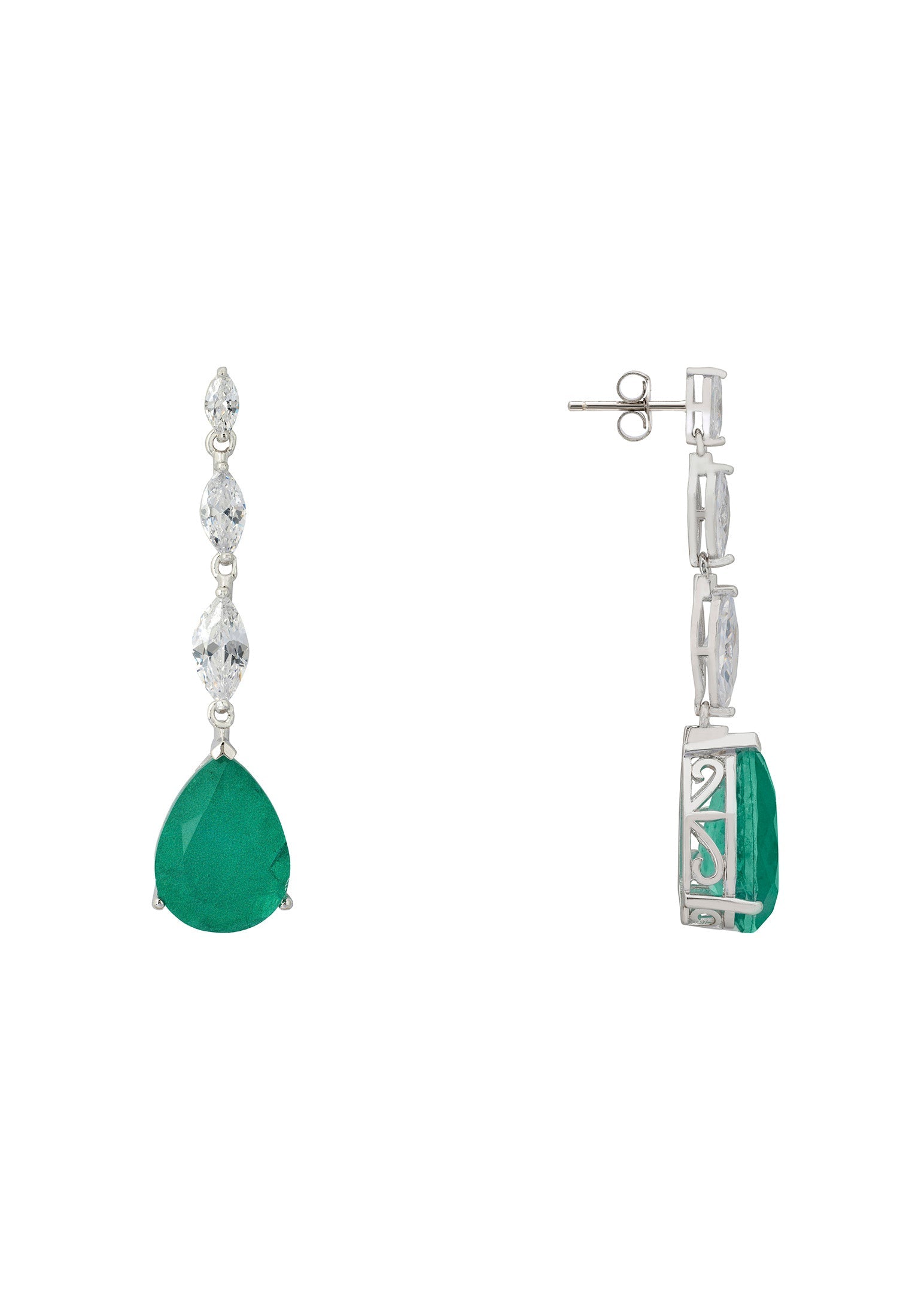 Zara Teardrop Colombian Emerald Gemstone Earrings in Silver - Accessory101