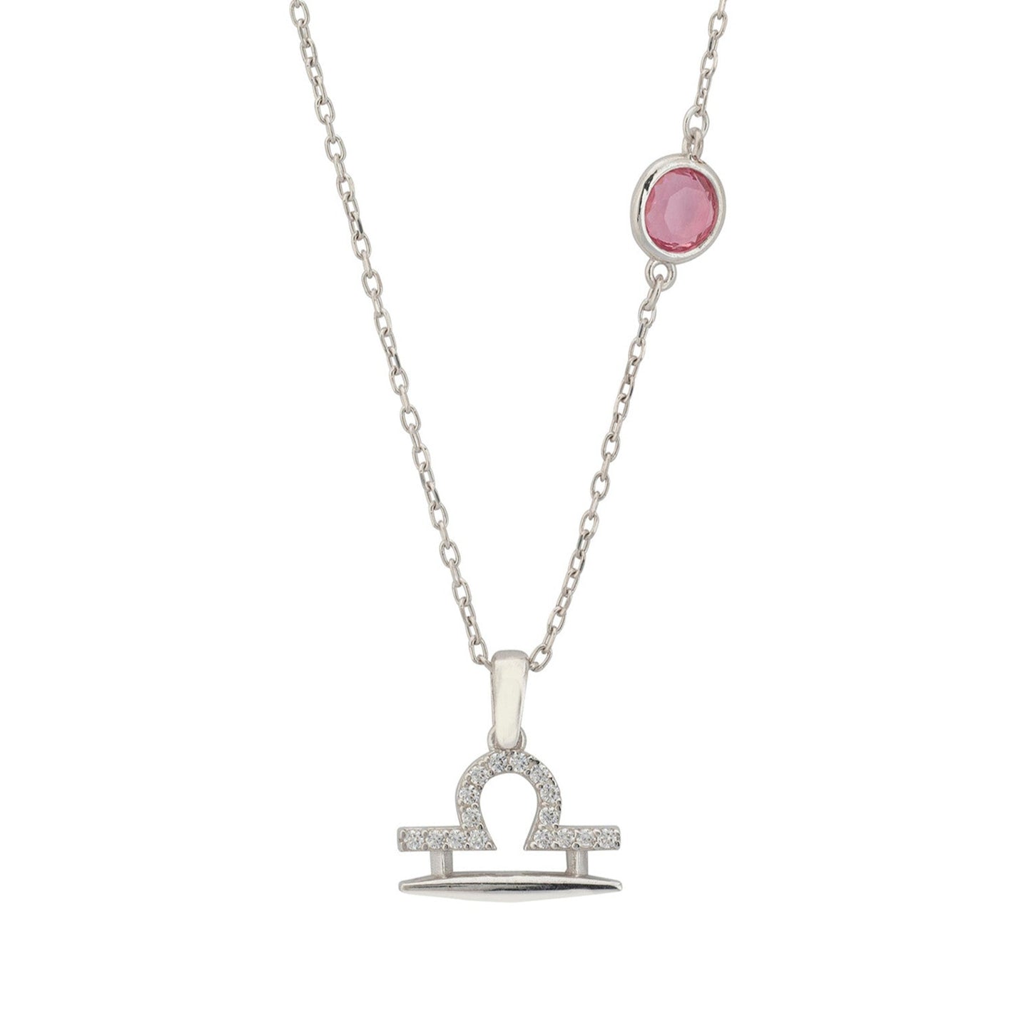 Libra Birthstone Necklace in Silver with Pink Tourmaline - Accessory101