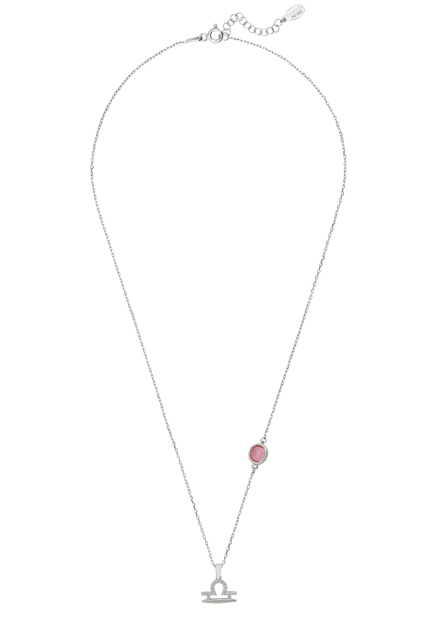 Libra Birthstone Necklace in Silver with Pink Tourmaline - Accessory101