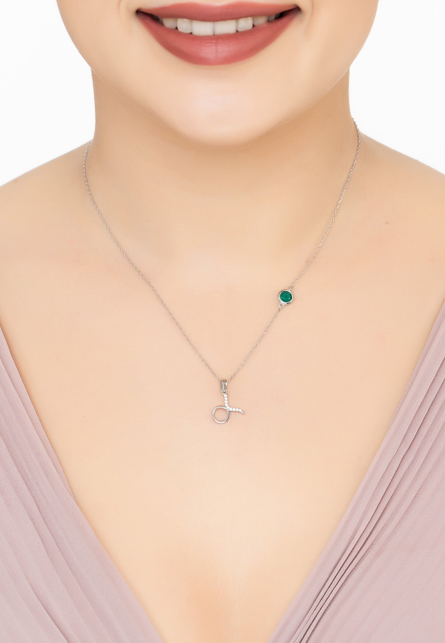 Taurus Birthstone Necklace in Silver with Emerald - Accessory101