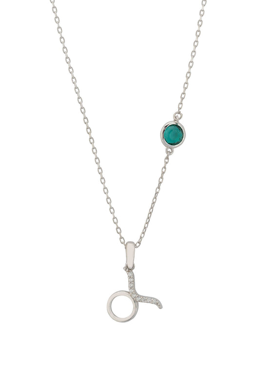 Taurus Birthstone Necklace in Silver with Emerald - Accessory101