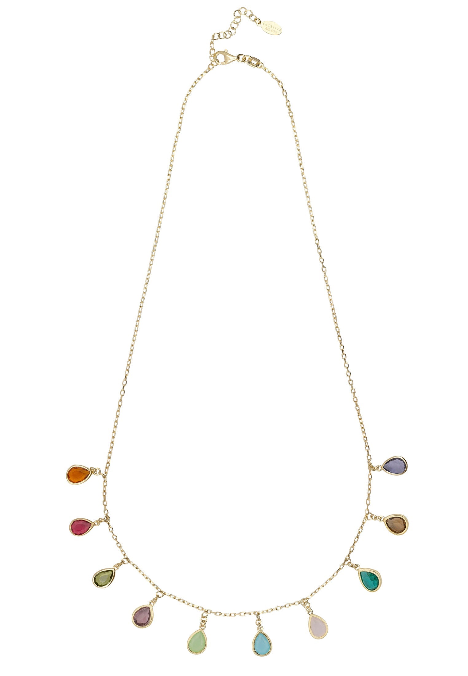 Florence Teardrop Necklace Dipped in Gold with Multi-Colored Gemstones - Accessory101