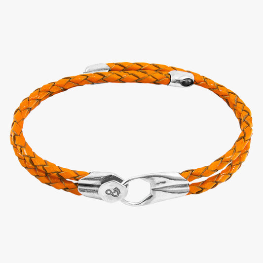 Fire orange conway braided leather and silver bracelet