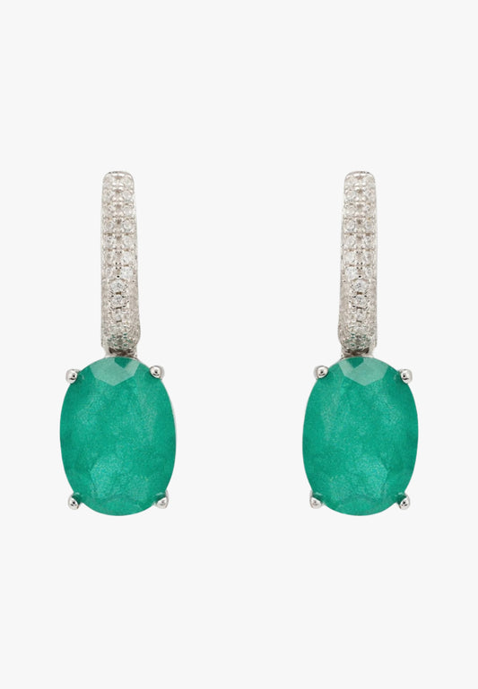 Alexandra oval drop earrings silver colombian emerald