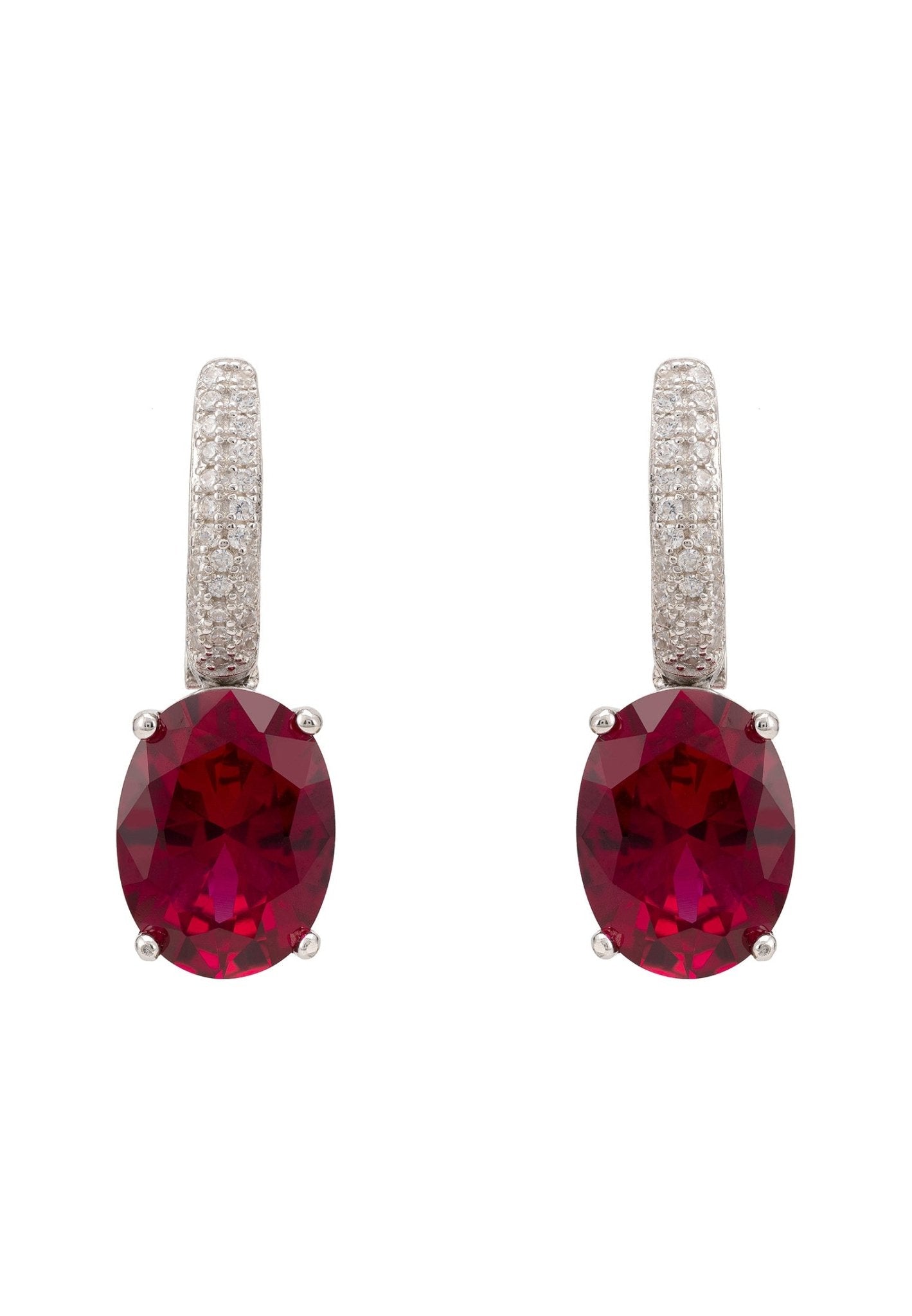 Alexandra Oval Drop Earrings in Silver with Ruby