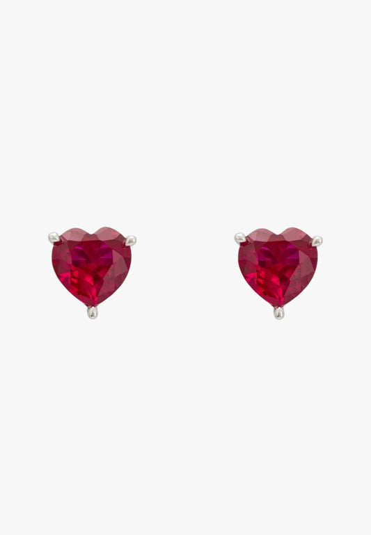 Amore heart stud earrings ruby silver