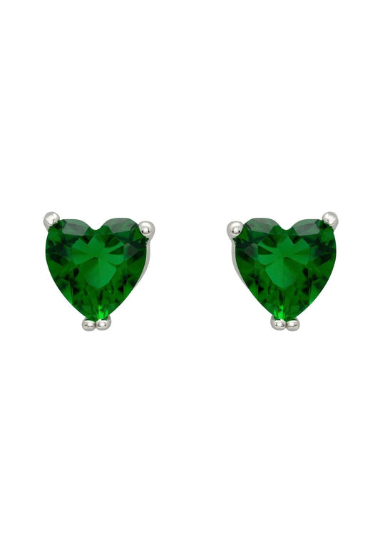 Asscher cut heart stud earrings silver emerald