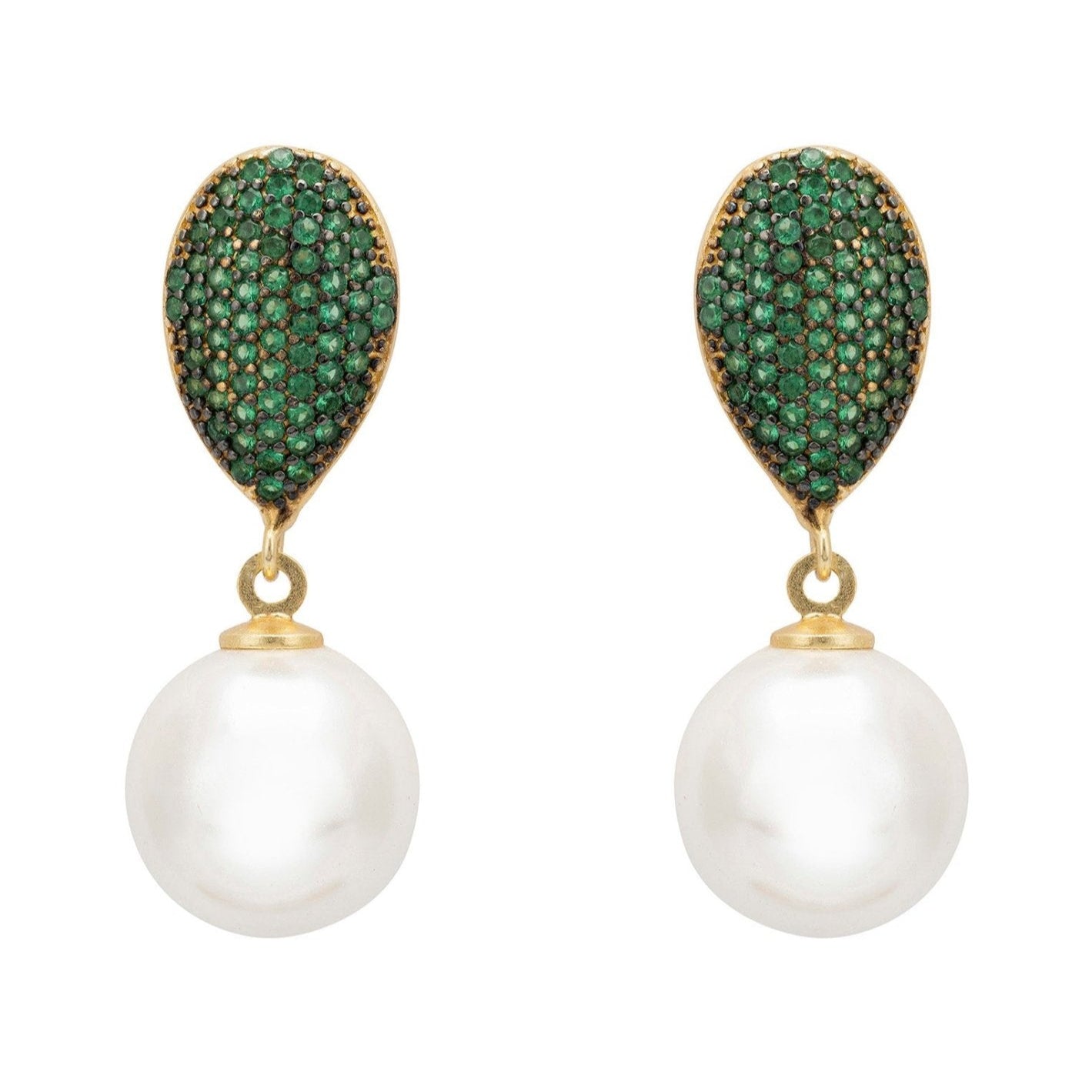 Pearl Classic Drop Earrings in Emerald Green Gold - Accessory101