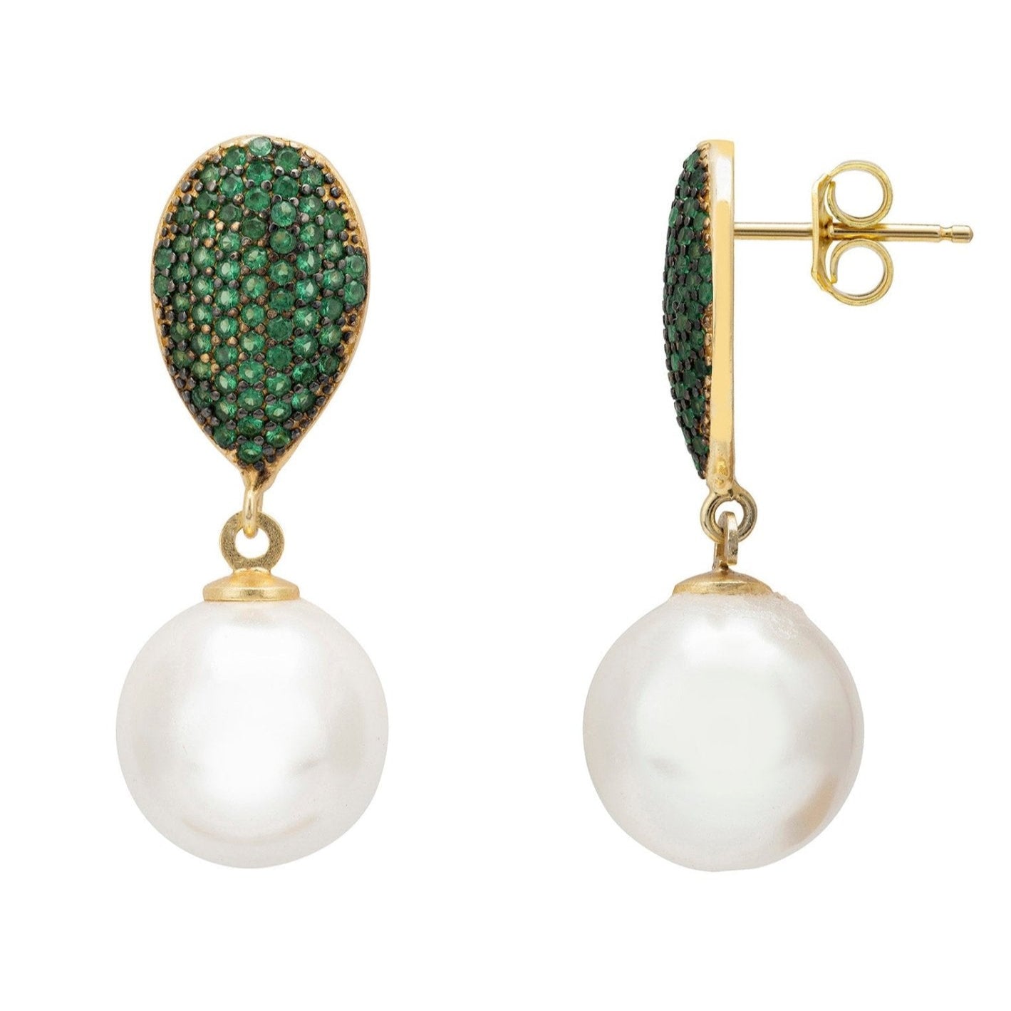 Pearl Classic Drop Earrings in Emerald Green Gold - Accessory101
