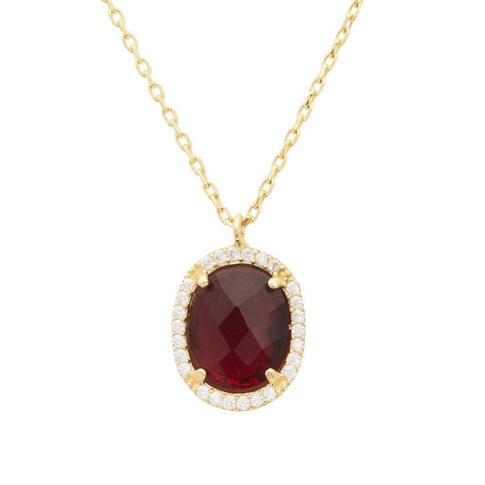 Beatrice Oval Gemstone Pendant Necklace Dipped in Gold - Accessory101