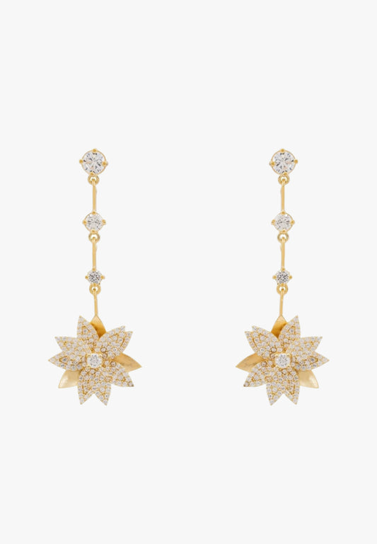 Dahlia drop earrings gold white