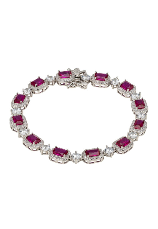 Elena Gemstone Bracelet in Ruby Silver - Accessory101