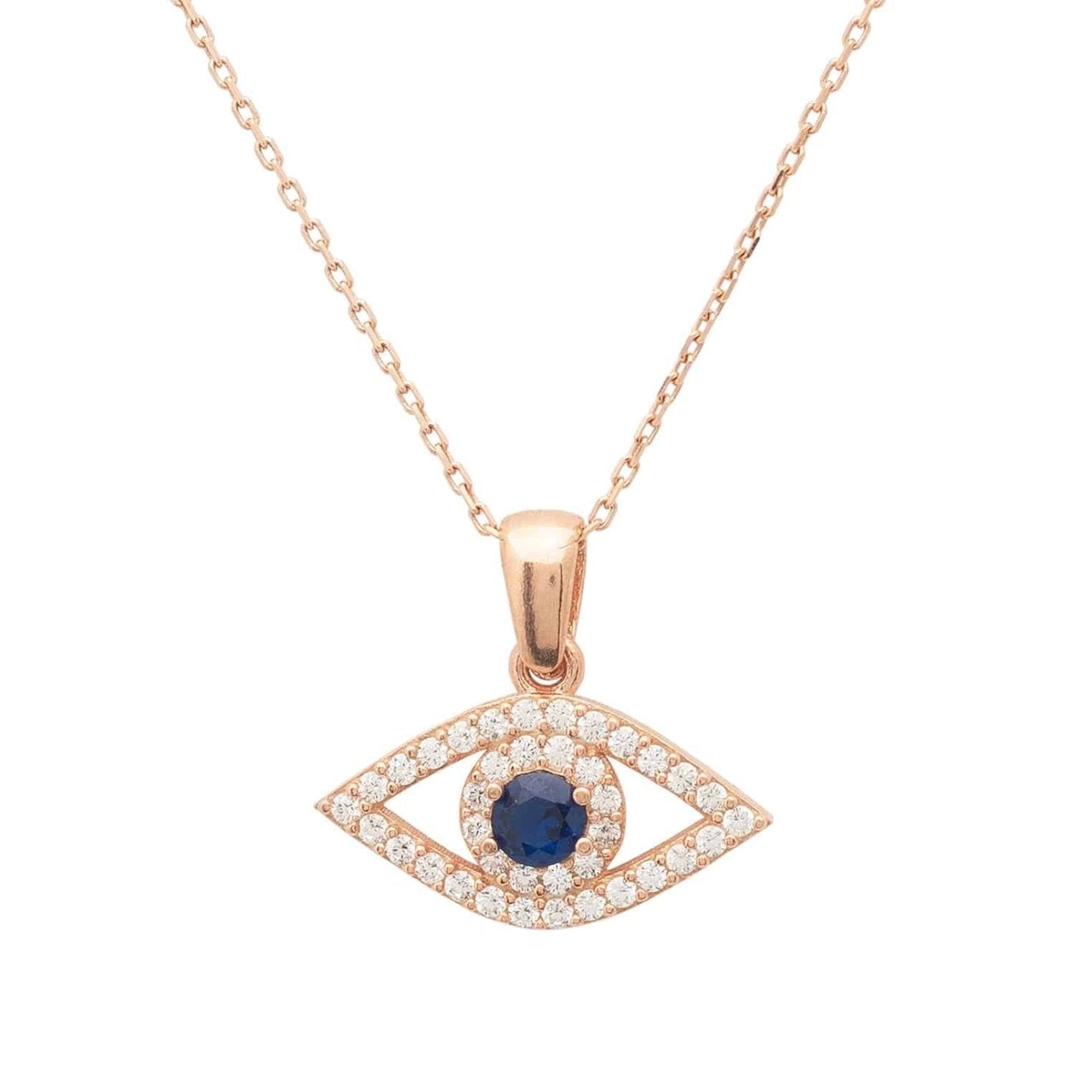 Elliptical Evil Eye Necklace Dipped in Rose Gold