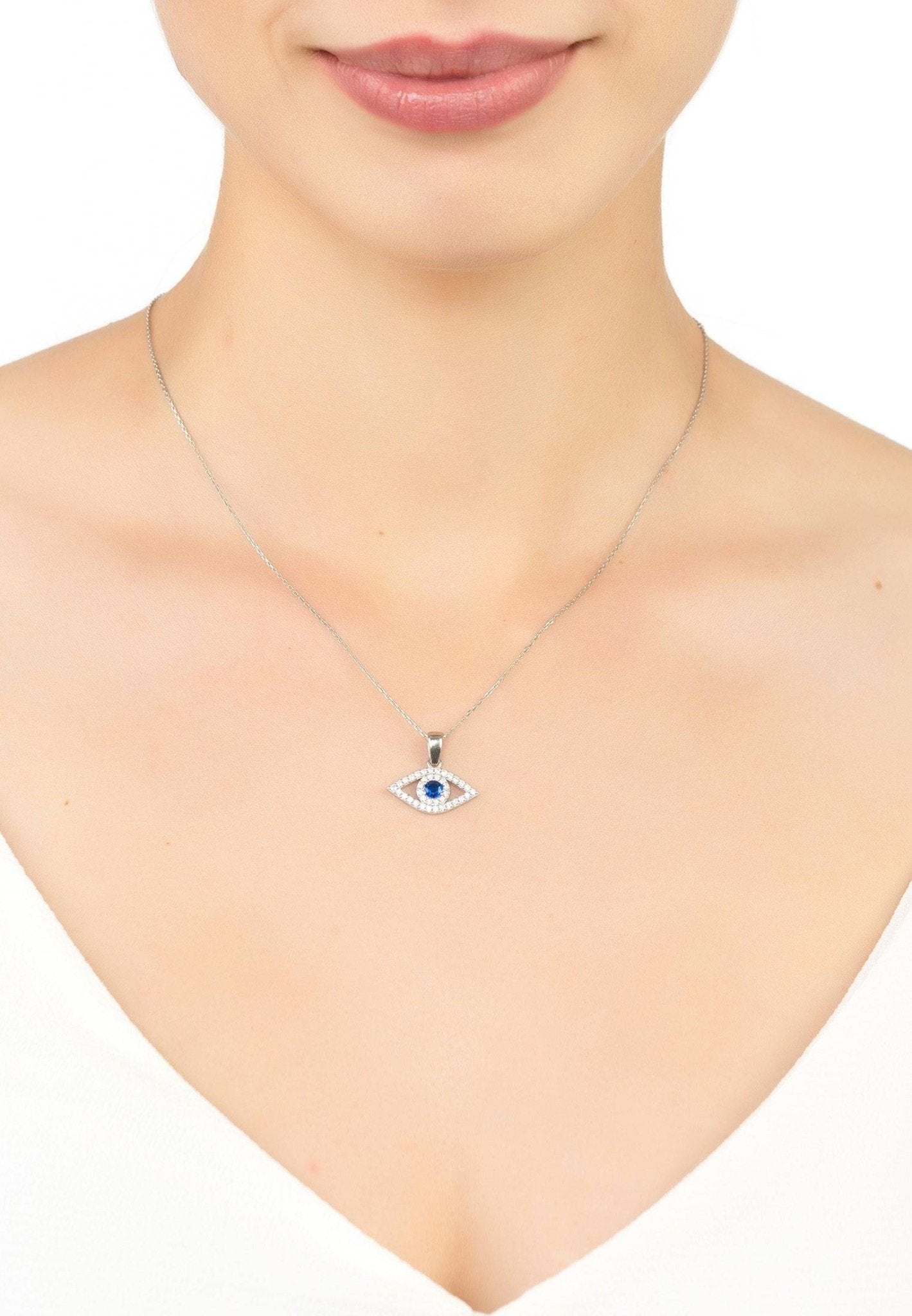 Evil Eye Necklace in Silver with Blue Zircon - Accessory101
