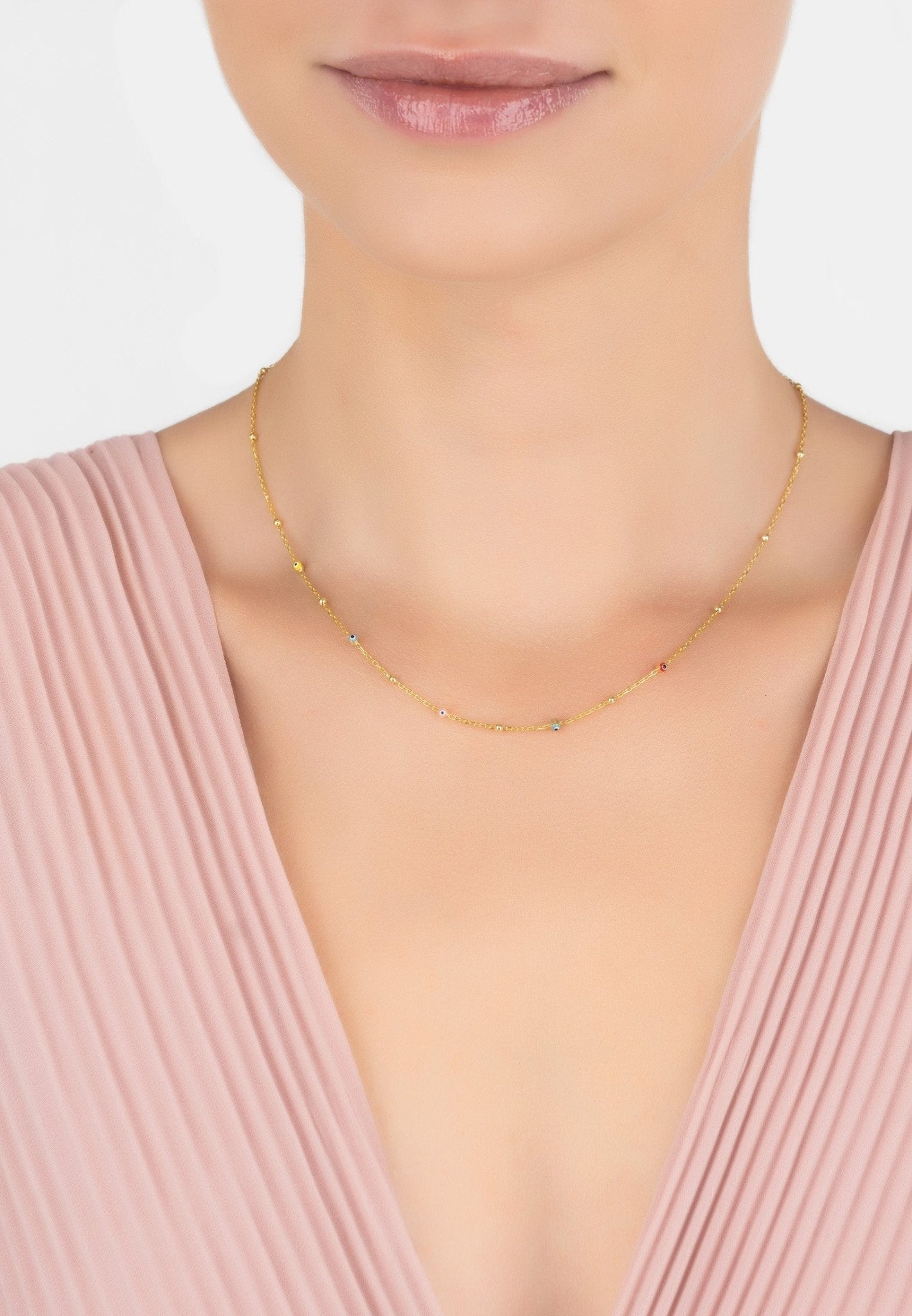 Evil Eyes Strand Enamel Necklace Dipped in Gold - Accessory101