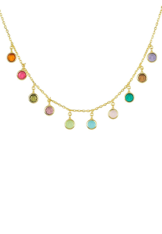 Florence Necklace Dipped in Gold with Multi-Colored Gemstones - Accessory101