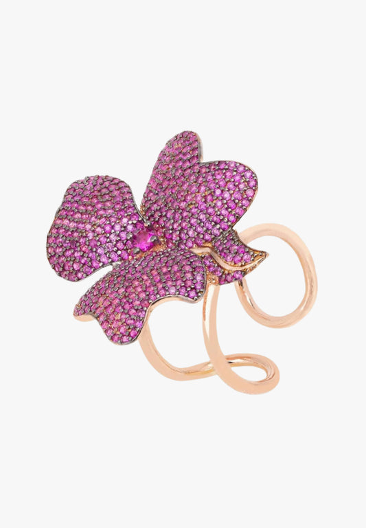 Flower cocktail ring rosegold ruby