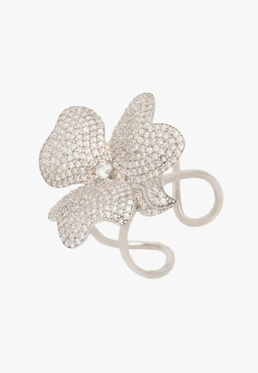 Floral sparkle cocktail ring in silver