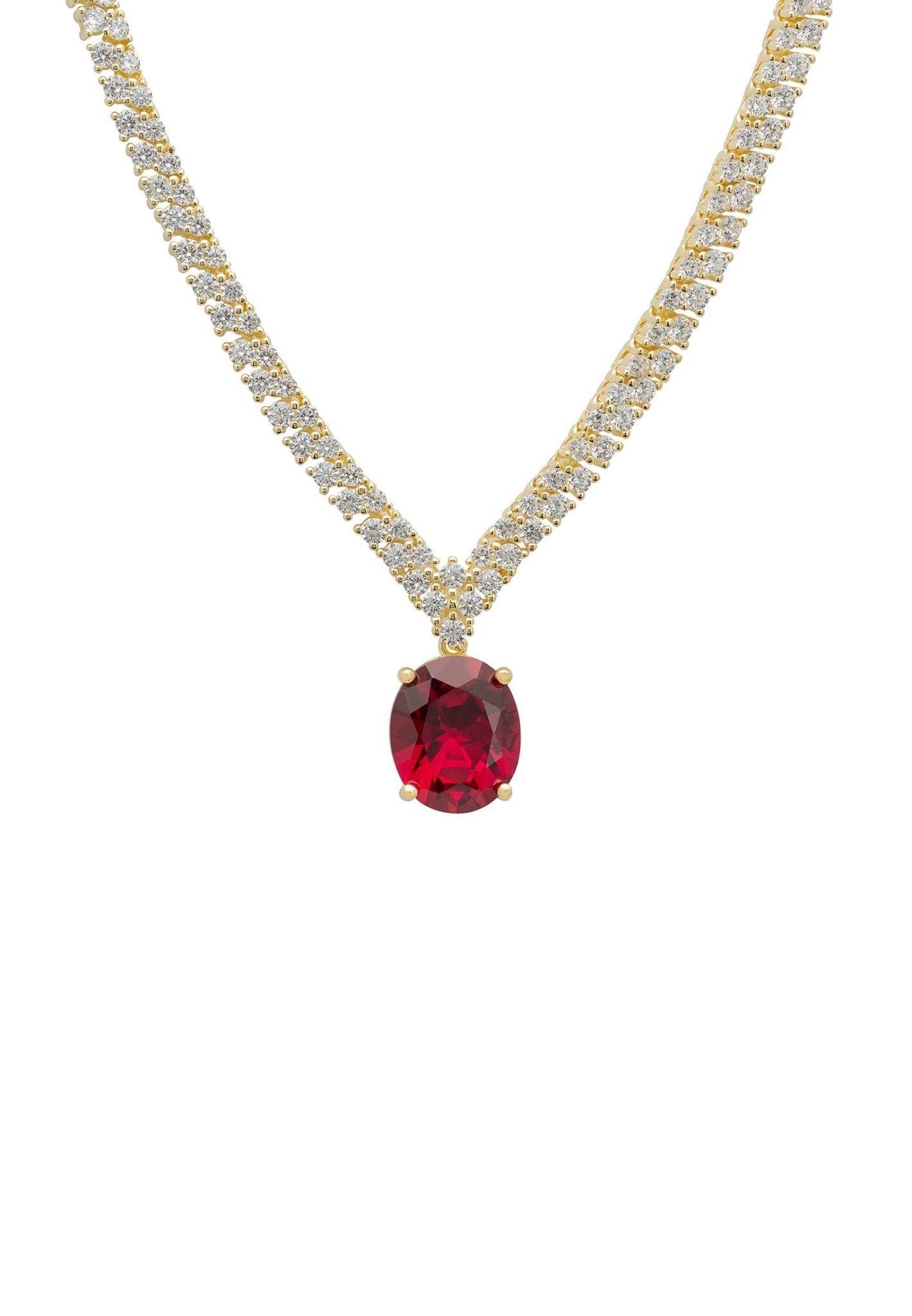 Garbo Oval Gemstone Tennis Necklace Dipped in Gold - Accessory101