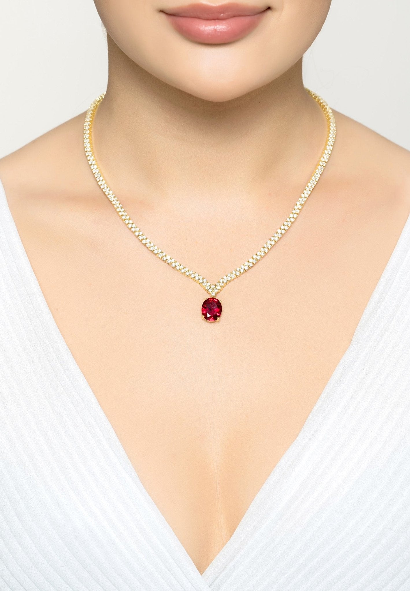 Garbo Oval Gemstone Tennis Necklace Dipped in Gold - Accessory101