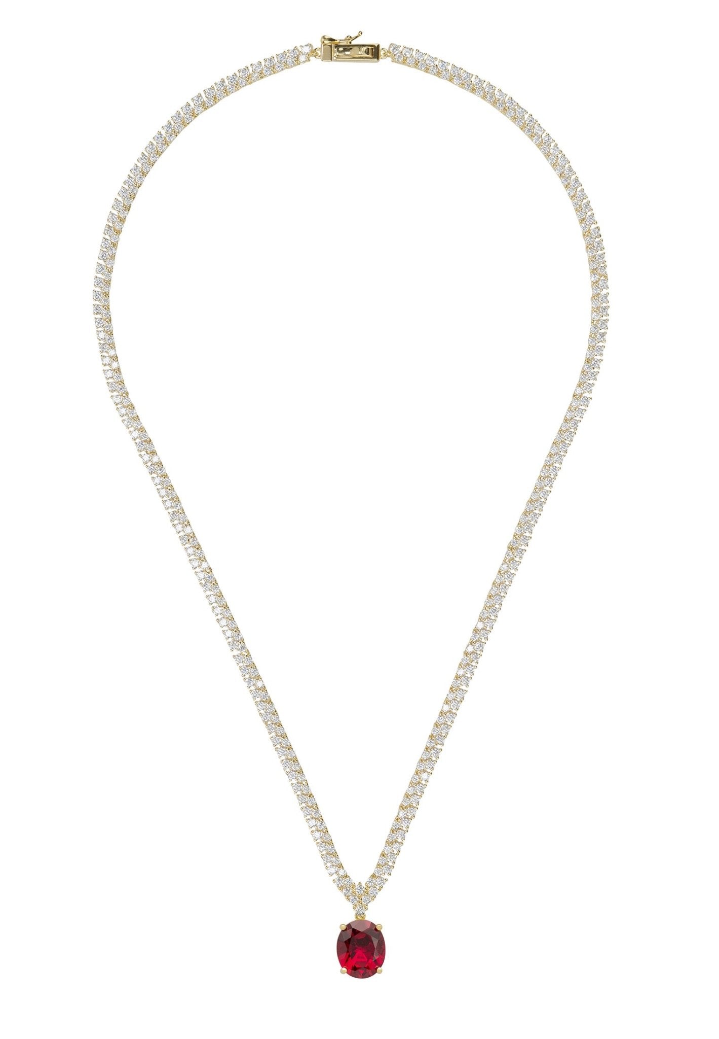 Garbo Oval Gemstone Tennis Necklace Dipped in Gold - Accessory101