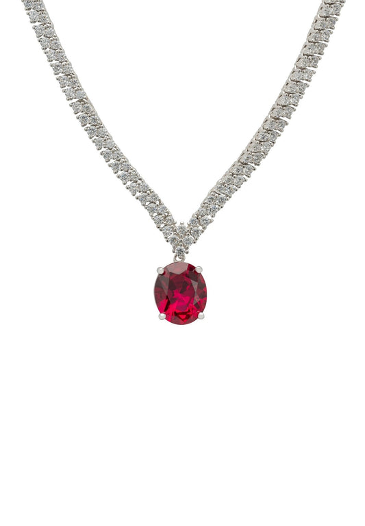 Garbo Oval Gemstone Tennis Necklace in Silver with Ruby - Accessory101