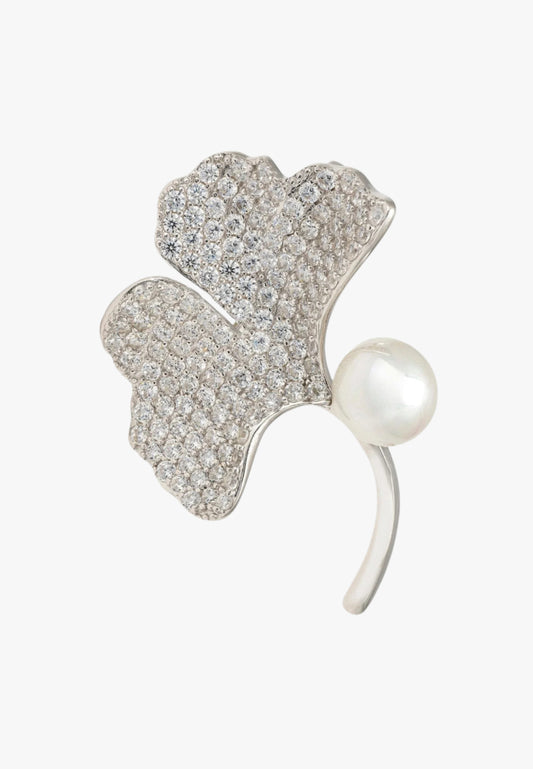 Ginkgo leaf brooch with pearl charm