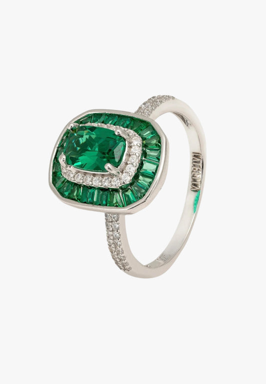 Great gatsby emerald silver ring