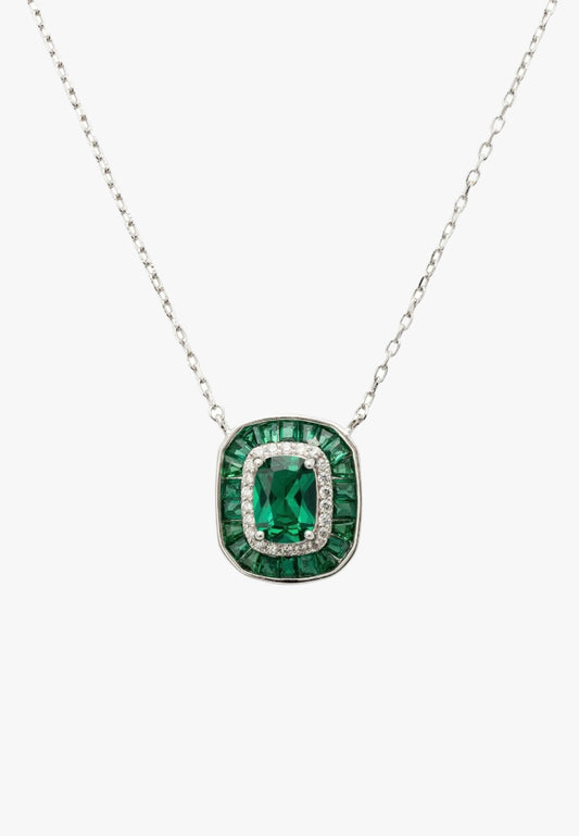 Great Gatsby Pendant Necklace Emerald Silver