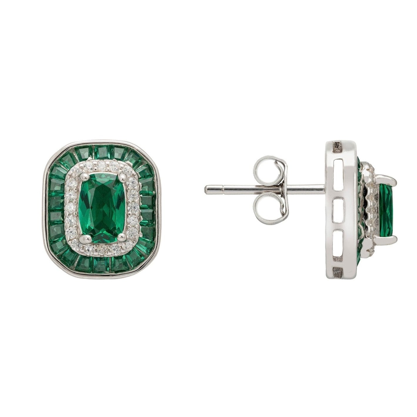 Great Gatsby Stud Earrings in Emerald Silver - Accessory101
