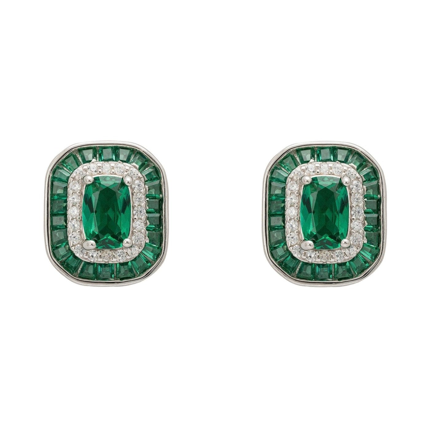 Great Gatsby Stud Earrings in Emerald Silver - Accessory101