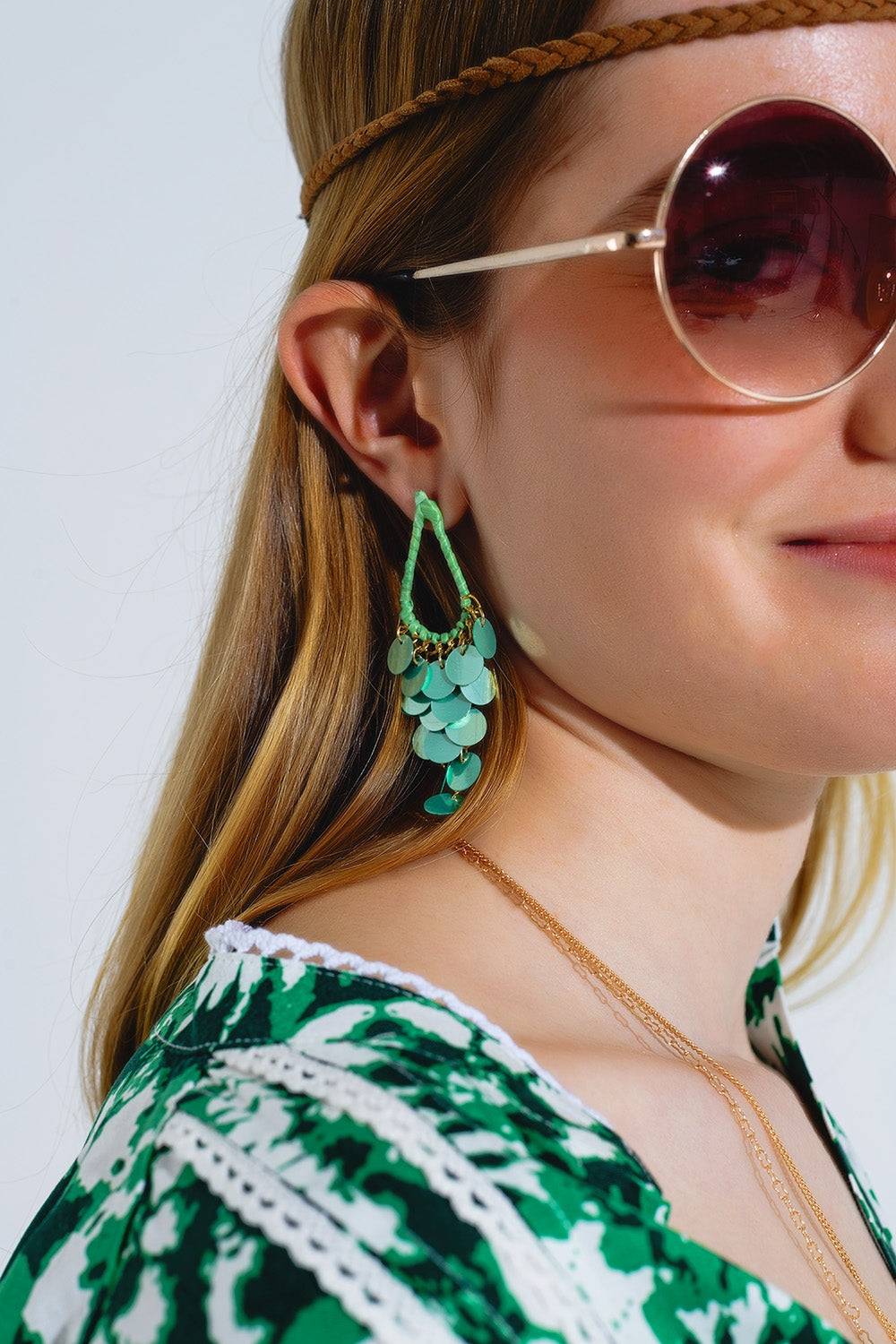 Green Waterdrop Sequin Earrings