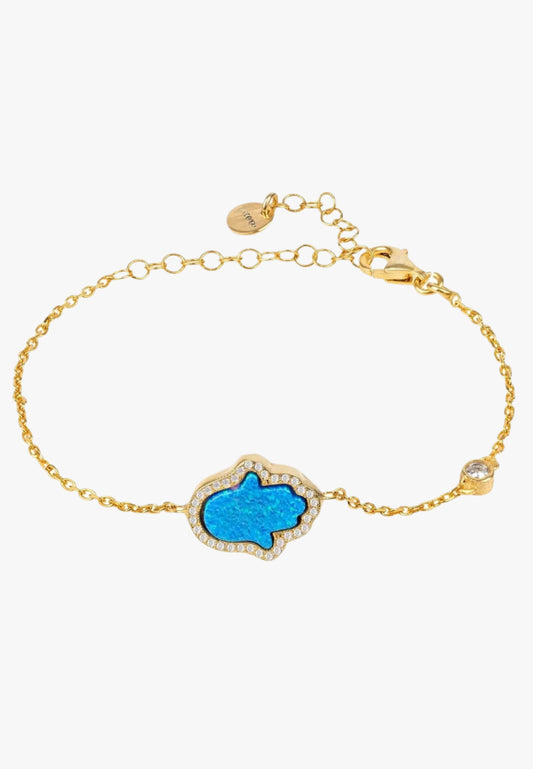 Hamsa opalite turquoise blue bracelet gold