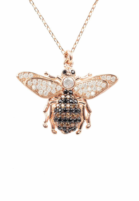 Honey Bee Pendant Necklace Dipped in Rose Gold Zircon - Accessory101