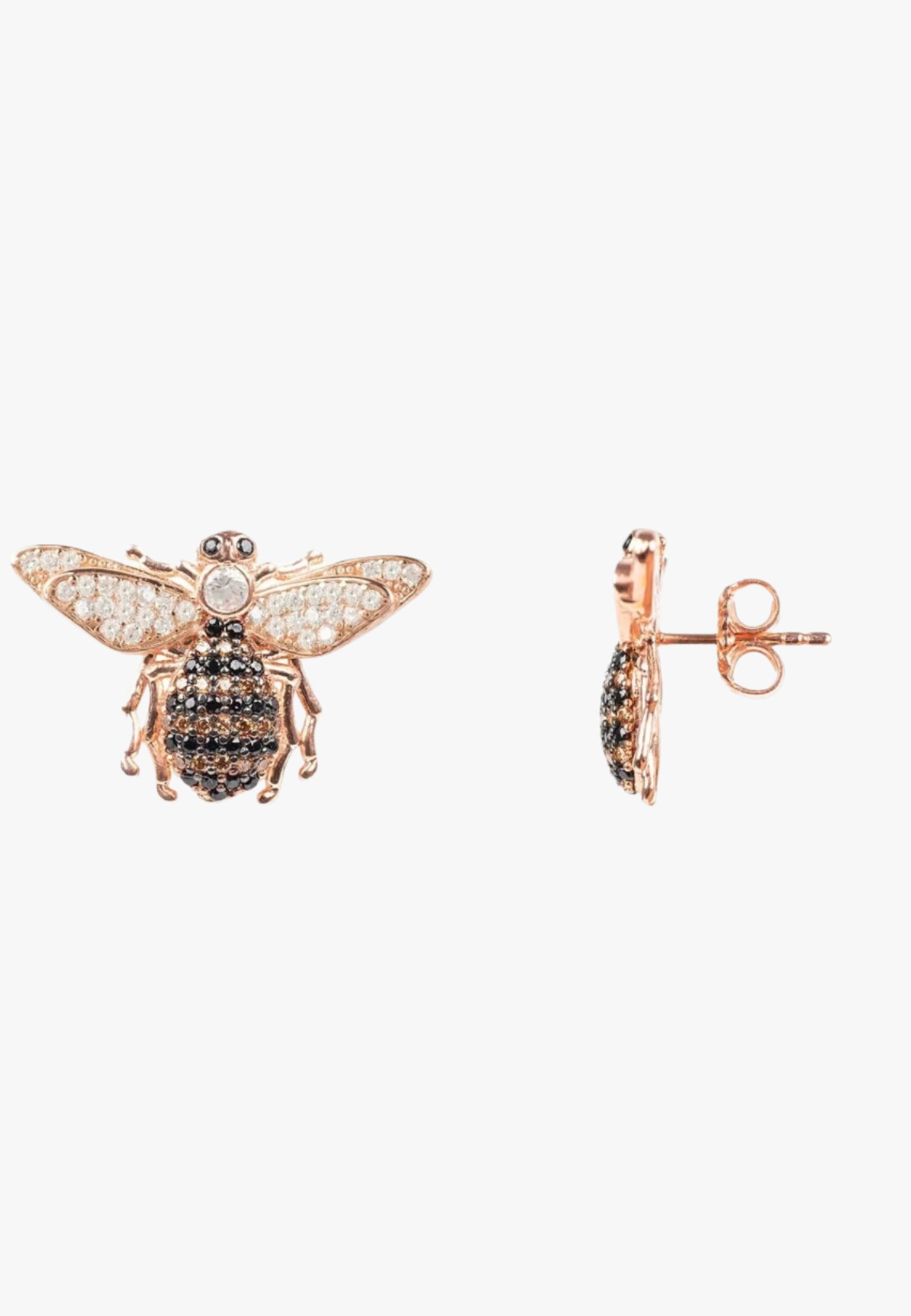 Playful rose gold honey bee studs