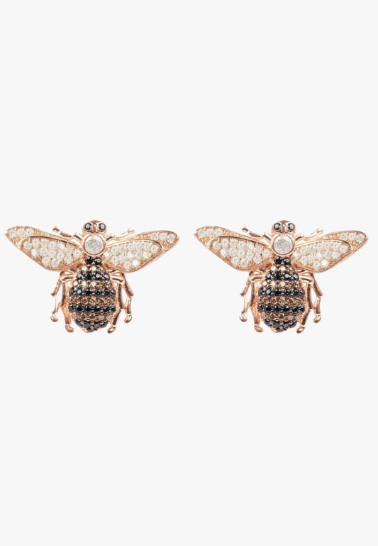 Playful rose gold honey bee studs