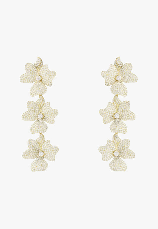 Jasmine flower triple drop earrings gold