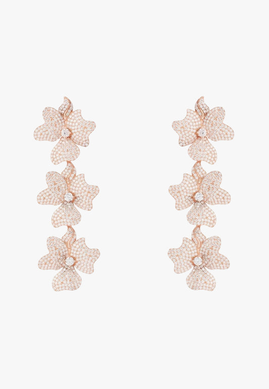 Jasmine flower triple drop earrings rosegold