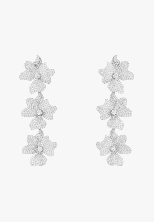Jasmine flower triple drop earrings silver