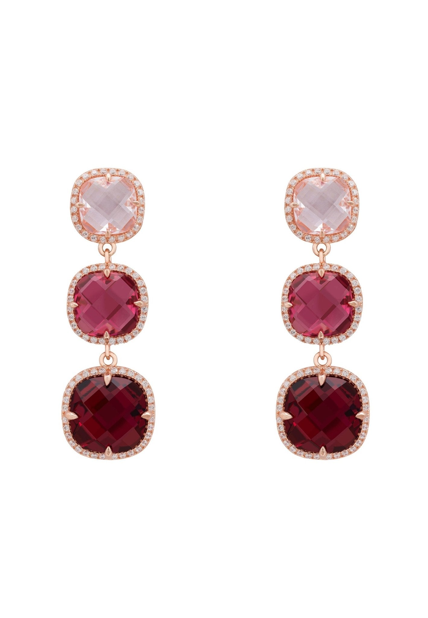 Knightsbridge Drop Earrings in Rose Gold with Pink Gemstones