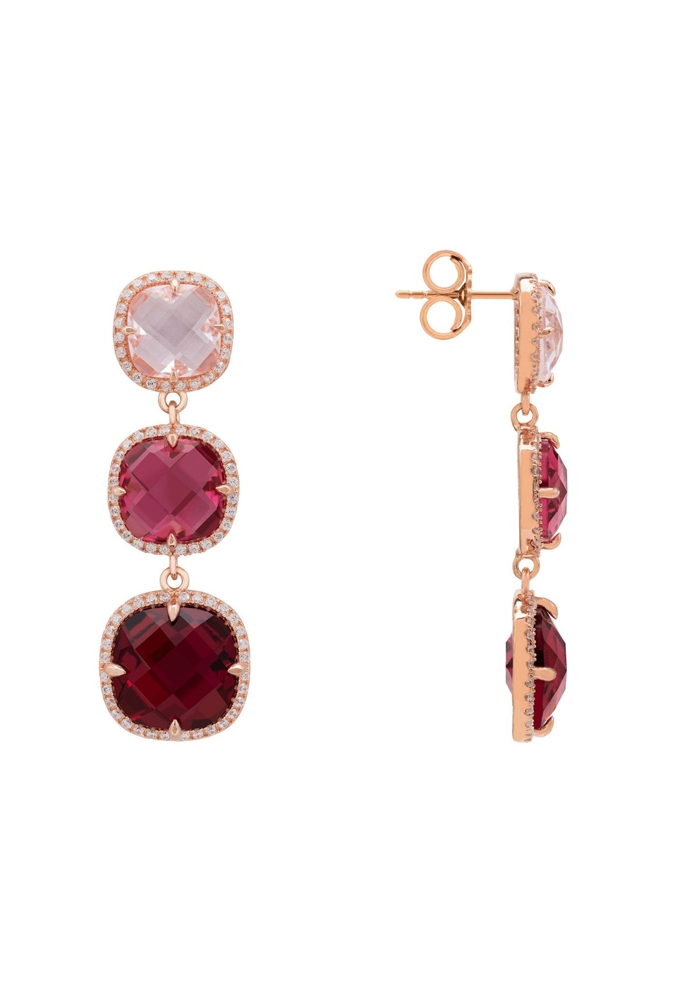 Knightsbridge Drop Earrings in Rose Gold with Pink Gemstones