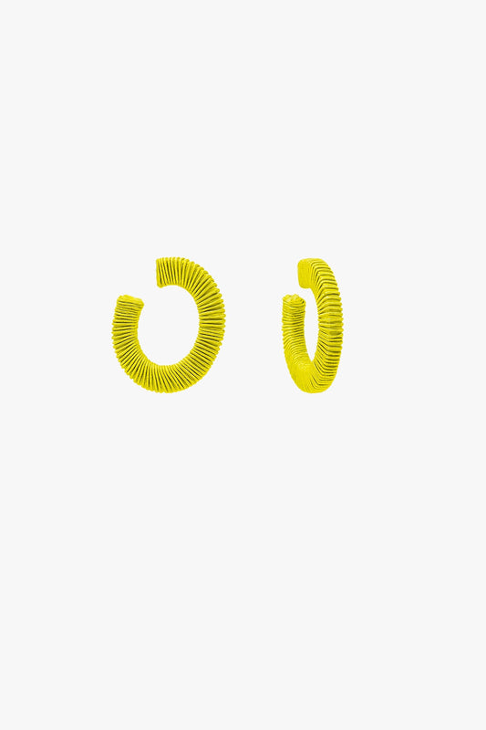 Lime hoop earrings with woven detail