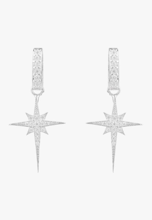North star burst small drop earrings silver