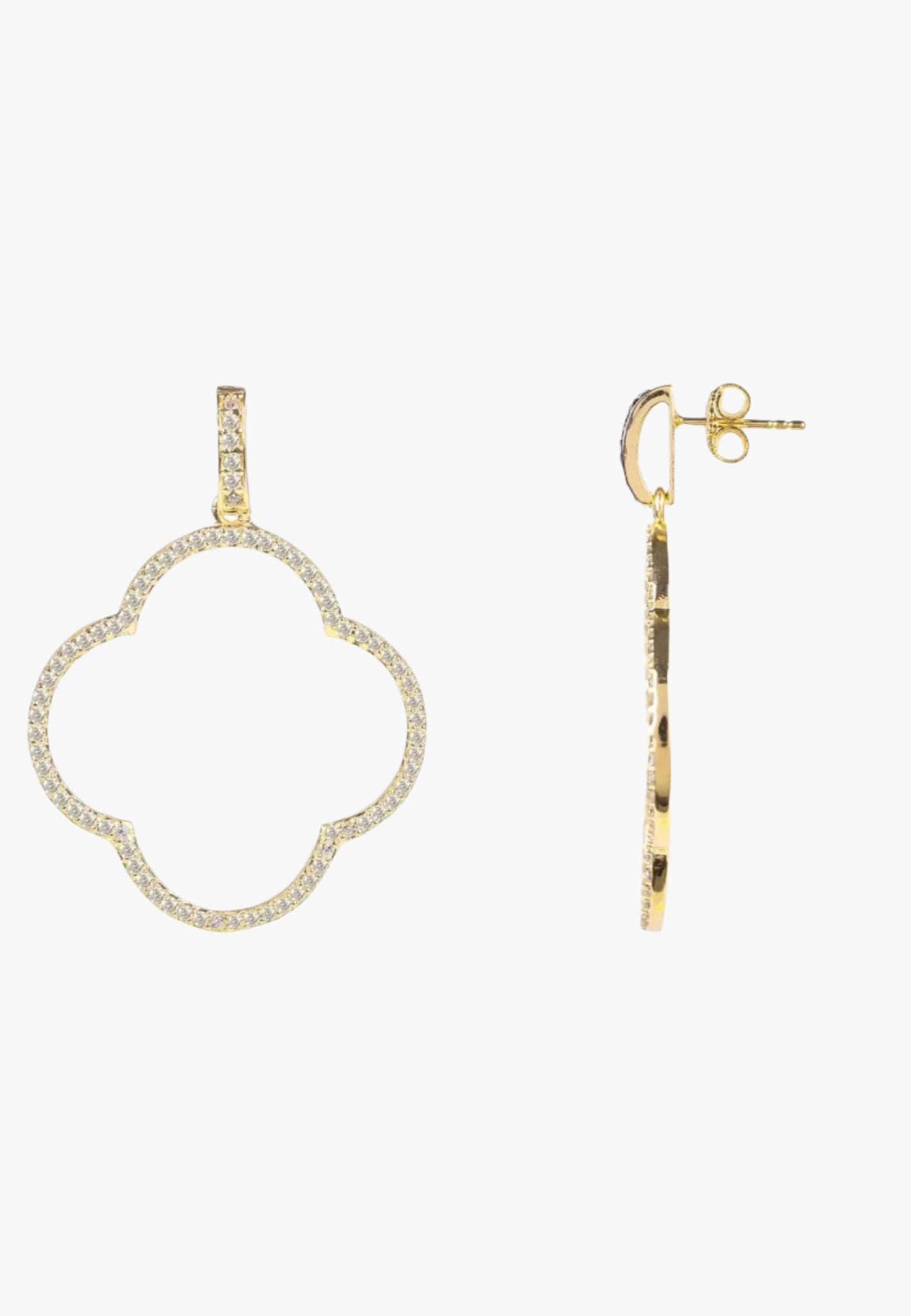 Open clover large drop earrings with cz