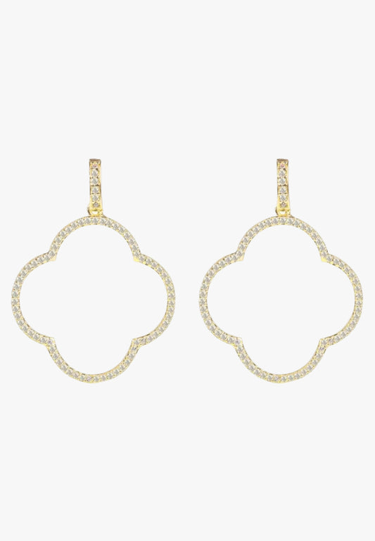 Open clover large drop earrings with cz