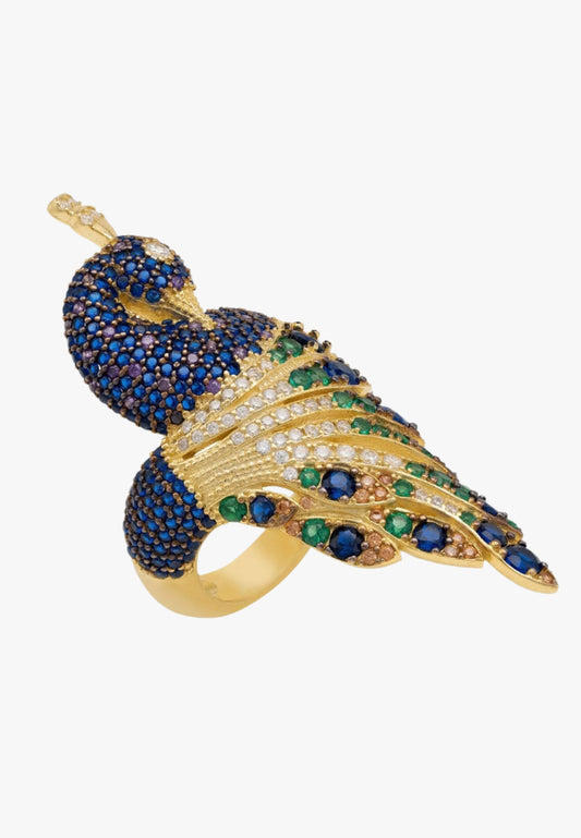 Peacock cocktail ring gold