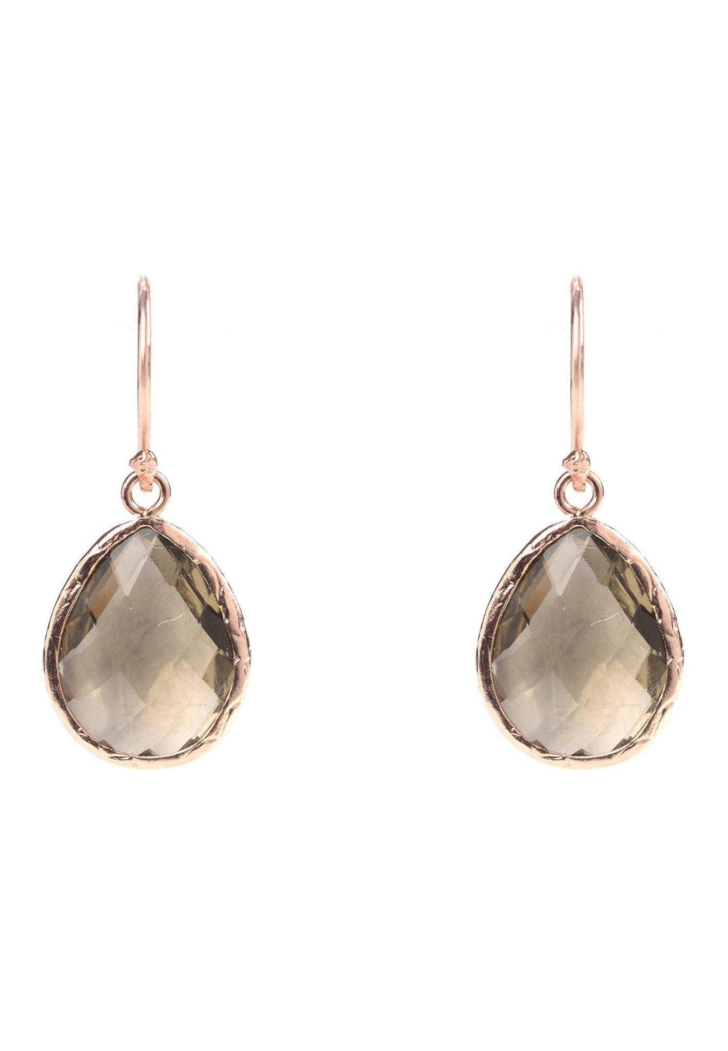 Petite Drop Earrings Dipped in Rose Gold with Smokey Quartz - Accessory101