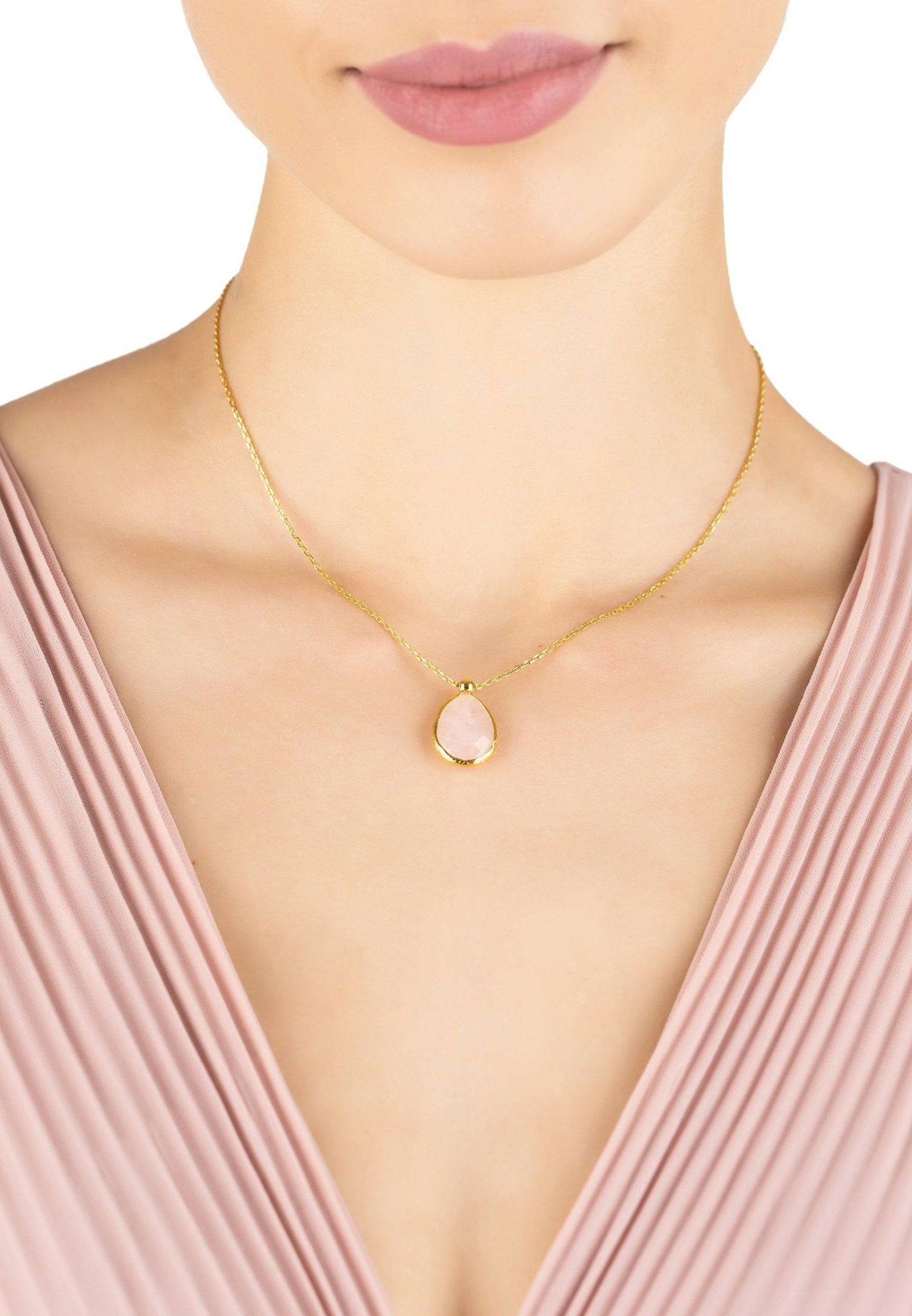 Petite Drop Necklace in Gold Rose Quartz - Accessory101